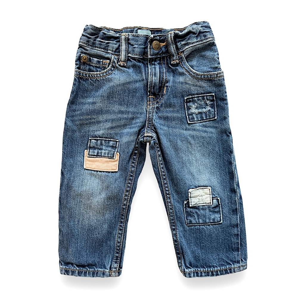 3/$15 🌸 Baby Gap Patchwork Boys Toddler Straight Leg Jeans Adjustable Waist